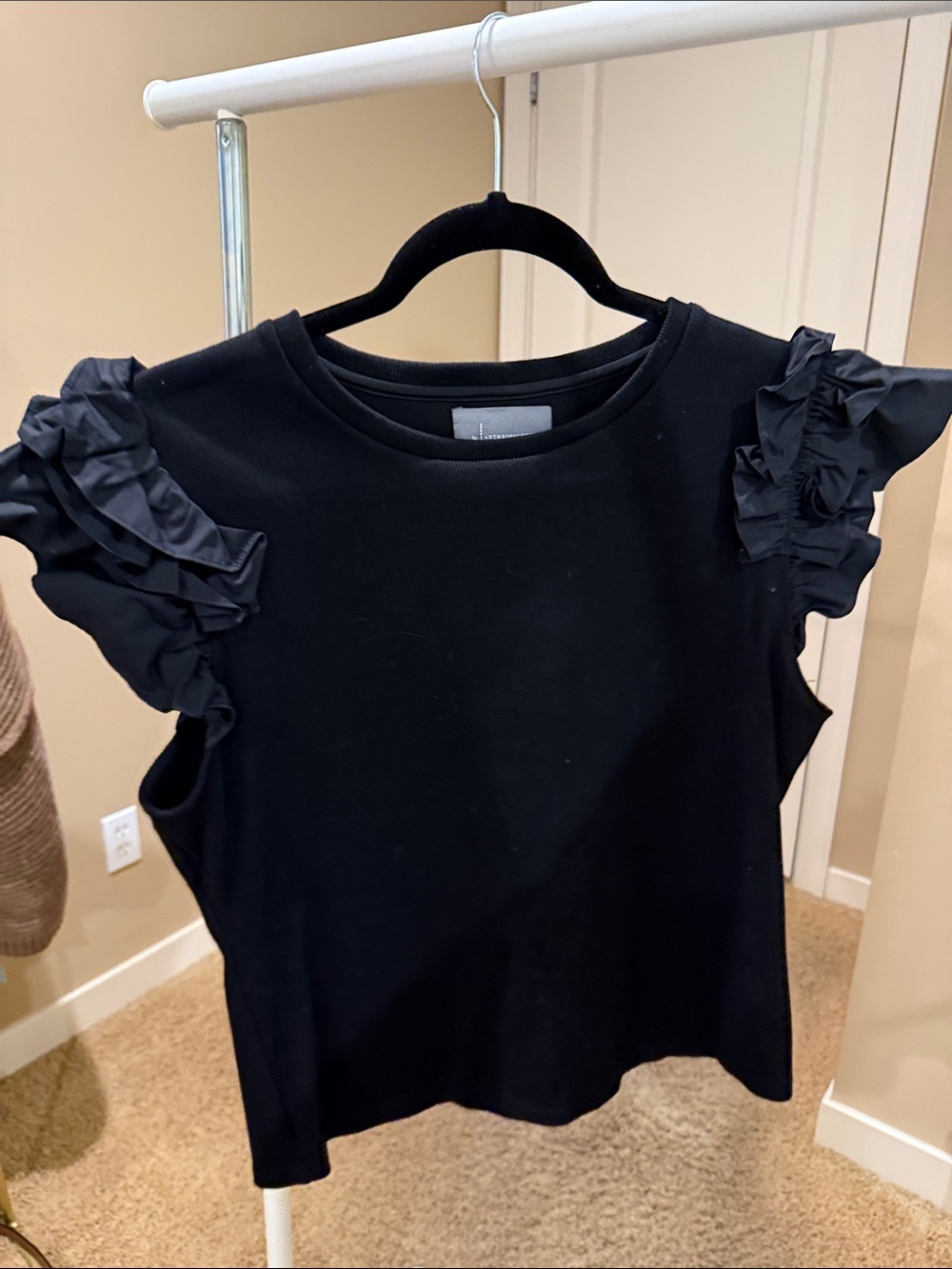 Anthropologie Black Ruffle Sleeve Tank Top